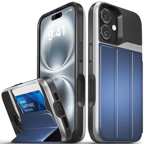 VENA vCommute for iPhone 16 Wallet Case, Blue | Military-Grade Drop Protection, Premium Leather Magnetic Flap Cover, Hidden Card Holder, RFID Blocking, Multi-Angle Kickstand - color: Classic - Blue, size: iPhone 16