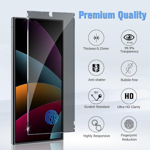 2 Pack Galaxy S24 Ultra Anti spy Privacy Screen Protector, 9H Tempered Glass,Anti-Scratch, Smooth and Responsive Absolute, No Bubbles, High Definition Clear[Anti-Spy Tempered Glass]Easy Install(6.8 ")