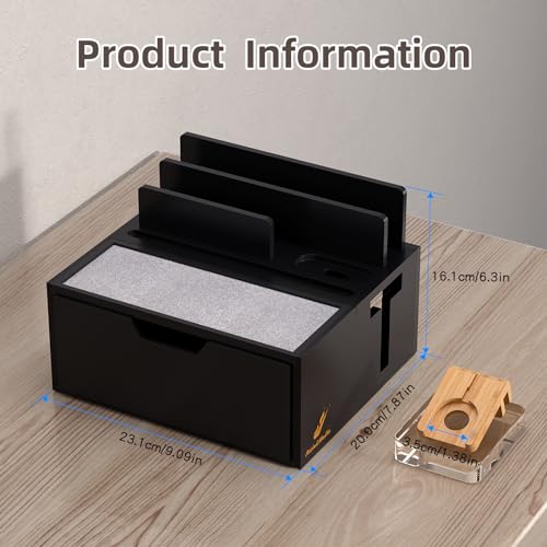 Pezin & Hulin Bamboo Charging Station with Power Charger & Cables-Natural - color: #2 Bamboo- Black(With Charger)