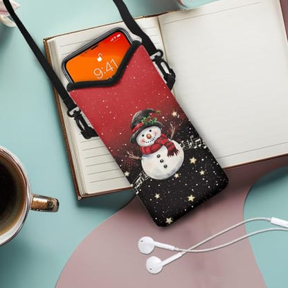 Christmas Snowman Print Men Women Neoprene Phone Sleeve Pouch Case Bag with Crossbody Strap/Neck Lanyard for Phone Up to 8 inch - color: Christmas Snowman Print