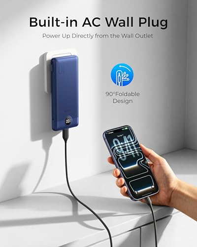 VEGER Portable Charger for iPhone, Power Bank Built in Cables and Wall Plug - color: Navy
