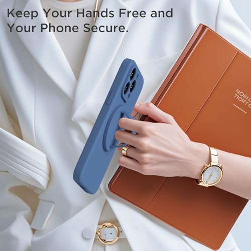 Upgraded Magnetic Phone Grip, Liquid Silicone Soft and Portable, Removable Finger Loop Ring Grip Holder for iPhone, Strong Magnetic Attraction, Compatible with MagSafe Phone Case, Azure Blue - color: Azure Blue