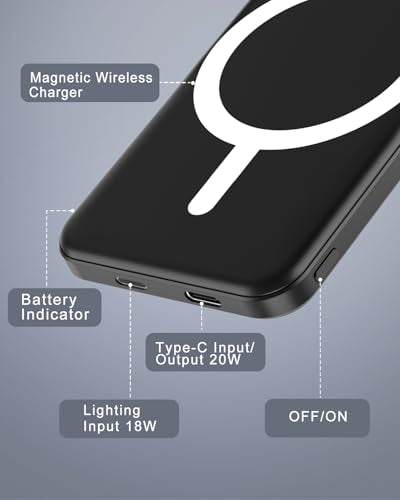 podoru for MagSafe Power Bank 5000mAh, Ultra-Slim Magnetic Portable Charger - color: Space Black