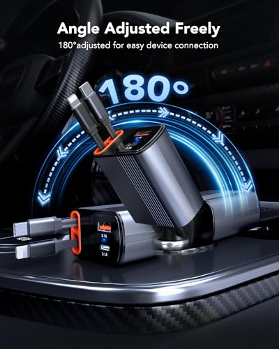 Retractable Car Charger, 78W Fast Charging Cigarette Lighter Adapter