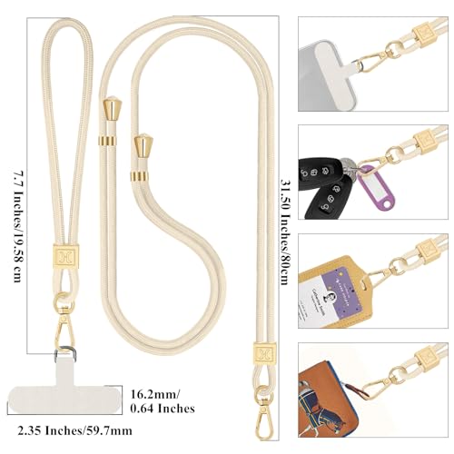 Hovmwey Phone Lanyard Crossbody, Hand Wrist Strap Lanyard with 2 Phone Tethers, Adjustable Anti Theft Phone Strap Neck Lanyard for Keys ID Badges Phones Wallet, Starlight - color: Starlight
