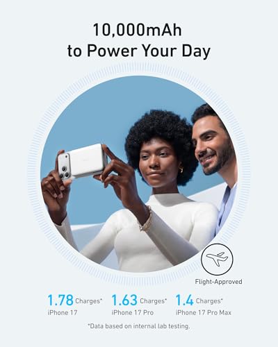 Anker MagGo Power Bank, 10,000mAh Qi2-Certified 15W Portable Charger | Slim and Fast MagSafe-Compatible Battery Pack, Ergonomic Design, for iPhone 16 / 15 / 14 / 13 Series and More - color: White