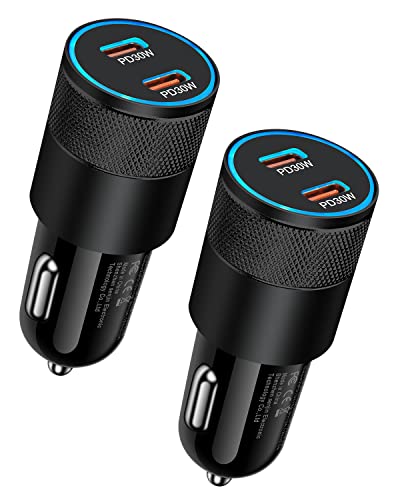60W USB C Car Charger, 2Pack USB C Cigarette Lighter Adapter Fast Charging