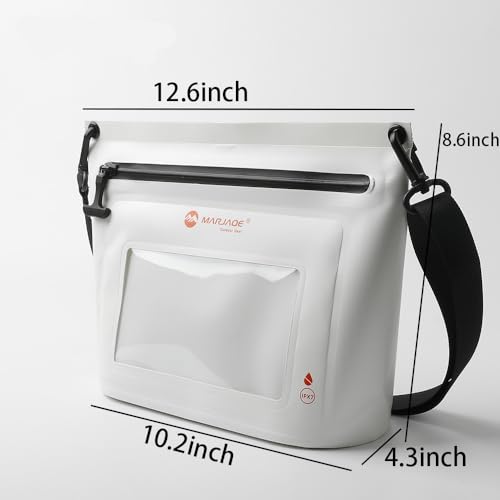 IPX7 Waterproof Bag with Touchscreen Phone Pocket,Floating Airtight Shoulder Bag for Swimming,Rafting,Cycling,Hiking - color: white