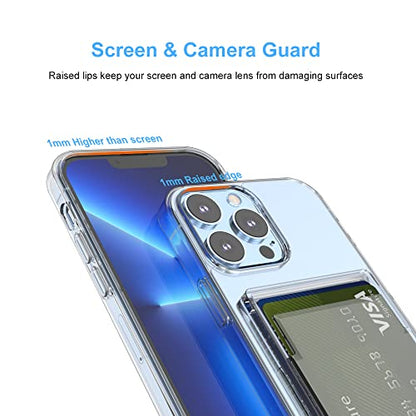 【Upgrade】 for iPhone 13 Pro Max Clear Wallet Case, Anti-Yellowing Slim Fit Thin TPU Bumper + PC Back Case with 2 Cards Holder - color: Clear, size: iPhone 13 Pro Max