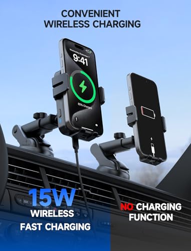 Wireless Car Charger 15W Auto Clamping Phone Holder Dash Windshield Vent - color: Black