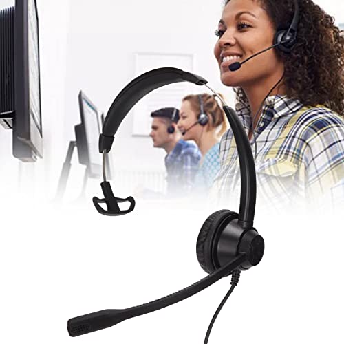 RJ9 Single Ear Headset, Monaural Business Headset with Noise Canceling Mic, Mute and Volume Control, 6 Speed Line Adjustment for Call Center Office Truck Driver