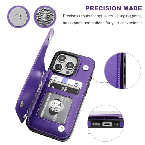 ONETOP for iPhone 16 Pro Wallet Case with Credit Card Holder,Purple | Kickstand,ID/Cash Holder,Case Wallet with Card Slots,Double Magnetic Clasp,Durable PU Leather Shockproof Cover for Women Men - color: Purple