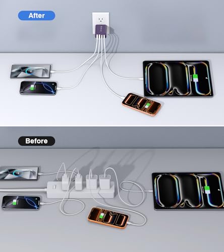 [2Pack] 40W USB C Plug,4-Port Fast Charger Block PD+QC 4 Port Charger Cube Wall Charging Box Brick for Samsung Galaxy S22/S21+/S21 Ultra,Magsafe Wireless Charger,iPhone 16/16 Pro Max/15/14/13(Purple) - color: Purple