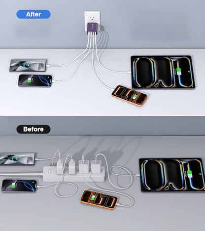 [2Pack] 40W USB C Plug,4-Port Fast Charger Block PD+QC 4 Port Charger Cube Wall Charging Box Brick for Samsung Galaxy S22/S21+/S21 Ultra,Magsafe Wireless Charger,iPhone 16/16 Pro Max/15/14/13(Purple) - color: Purple