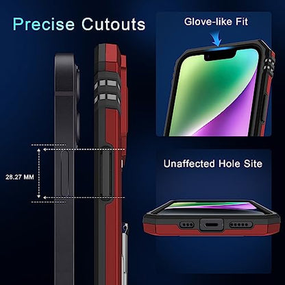 DEERLAMN Case for iPhone 13/iPhone 14 6.1-Inch with Slide Camera Cover+Screen Protector(2 Packs),Rotated Ring Kickstand Military Grade Shockproof Protective Cover-Red - color: Red