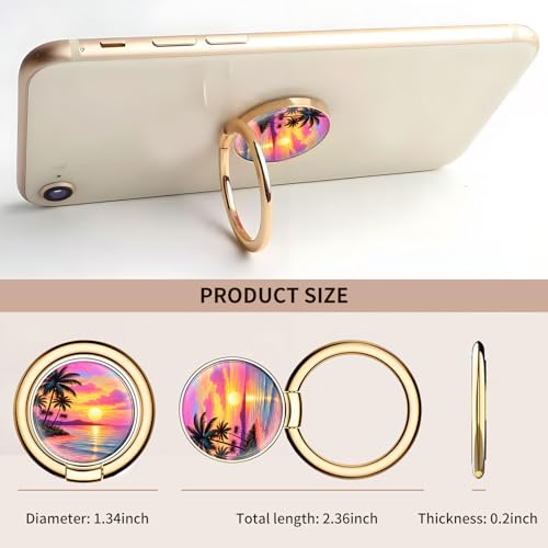 Cell Phone Ring Holder, Cute Metal Phone Grip Stand Finger Ring Kickstand, Flexible 360°Rotation Phone Tablet Case Accessories Compatible with Most Phones Coconut Sunset Beach - color: Coconut Sunset Beach