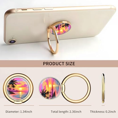 Cell Phone Ring Holder, Cute Metal Phone Grip Stand Finger Ring Kickstand, Flexible 360°Rotation Phone Tablet Case Accessories Compatible with Most Phones Coconut Sunset Beach - color: Coconut Sunset Beach