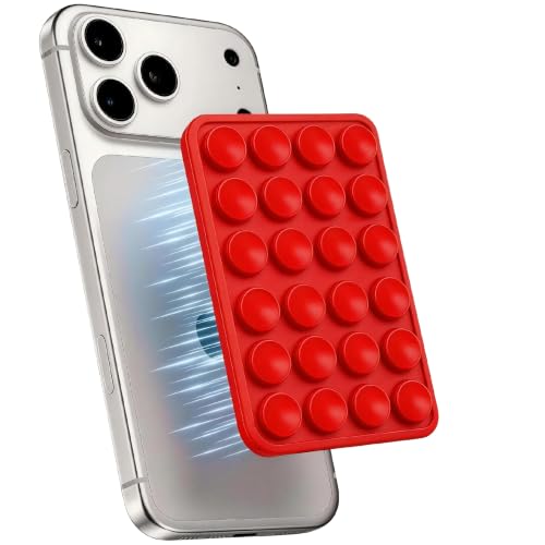 Red OCTO-Buddy Double Sided Silicone Suction Phone Case Mount, Silicon Adhesive Smartphones Stand Sticky Phone Grip, Hands-Free Phone Holder for Selfies and Videos Trending TikTok Items for iPhone