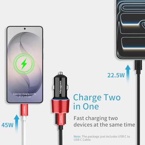 67.5W Red Car Charger USB C Super Fast for iPhone 18 Pro Max/17/Android - color: Red, size: 3.3 ft