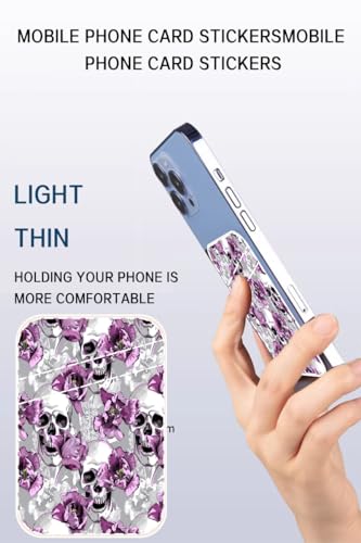 Dual Pocket Leather Phone Wallet Adhesive Stick On, Cute & Cool Skull Flower Card Holder - color: Cool Skull Flower