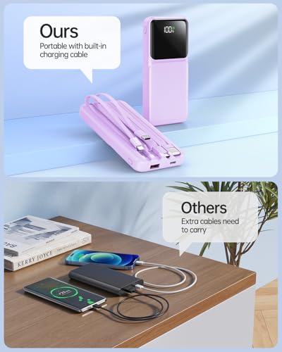 Portable Charger Power Bank with Built in Cable 20000mAh Fast Charging - color: Purple