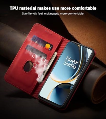 Asuwish Flip Wallet Phone Case for OnePlus Nord N30 5G/CE 3 Lite with Tempered Glass Screen Protector Magnetic Closure Folio Cover Credit Card Holder Slot Stand Oppo K11x/One Plus 1 1+ N 30/CE3 Red - color: Red