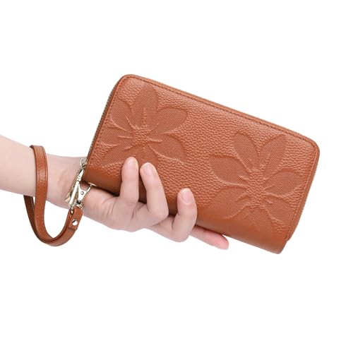 GOIACII Women's Wallet RFID Blocking Leather Wristlet - color: A04 Brown