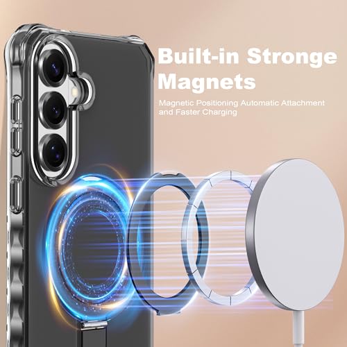 Compatible with Samsung Galaxy S26 Case 6.3'' Cute Wavy Frame with Magnetic Stand [Compatible with Mag-Safe] Military-Grade Translucent Phone Case for S26, Black - color: Black, size: Samsung Galaxy S26