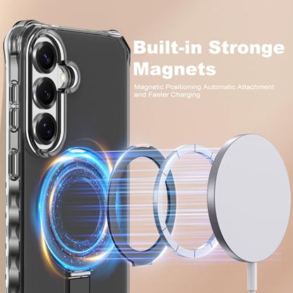 Compatible with Samsung Galaxy S26 Case 6.3'' Cute Wavy Frame with Magnetic Stand [Compatible with Mag-Safe] Military-Grade Translucent Phone Case for S26, Black - color: Black, size: Samsung Galaxy S26