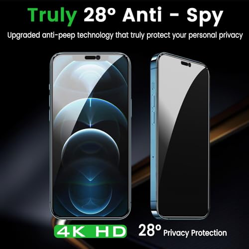 Romkasi 3 Pack Privacy Screen Protector for iPhone 12 Pro Max 6.7 Inch with 3 Pack Camera Lens Protector, Anti Spy Tempered Glass Film, Anti-Scratch, Touch Sensitive, Case Friendly - color: iPhone 12 Pro Max