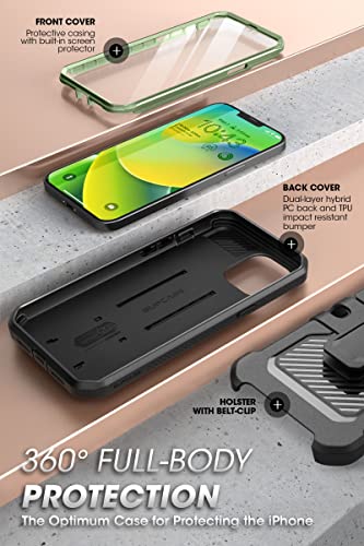 SUPCASE for iPhone 14 Case with Stand & Belt-Clip (Unicorn Beetle Pro), [Built-in Screen Protector] [Military-Grade Drop Protection] Heavy Duty Rugged Phone Case for iPhone 14 / iPhone 13, Guldan | Built-in Kickstand, 360° Rotating Belt Clip, Full-Body Ru