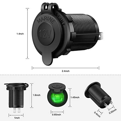 ZHSMS Universal 12V/24V Car Cigarette Lighter Socket Replacement with Green LED for Car Marine Motorcycle ATV RV and More, Waterproof, Pack of 2 - color: Green