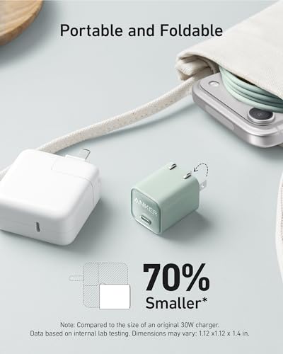 Anker Nano Phone Charger, 30W Portble and Foldable USB C GaN Charger - color: blue