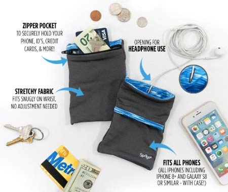 Sprigs Wrist Wallet Running Wristband Pocket for Keys Cards Cash ID Phone - color: Blue Melange