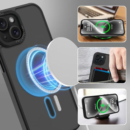 Magnetic Designed for iPhone 14 Case 6.1" 2022, Black | [Compatible with Magsafe] [with Wallet & Card Holder] [Military Drop Protection] Slim Translucent Matte Phone Case - color: Black, size: iPhone 14