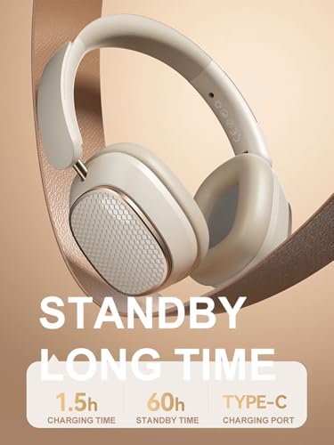 Hi-Fi Stereo Wireless Headphone Active Noise Cancellation Bluetooth 5.3 Headset with Detachable Microphone Ultra Comfortable and Full Ear Coverage Lightweight Foldable Earphone - color: Beige