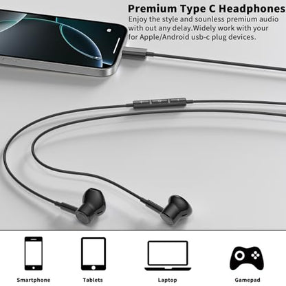 USB C Earbuds Wired Headphone for iPhone 18 Pro Max 17 16 17e,Black - color: Black