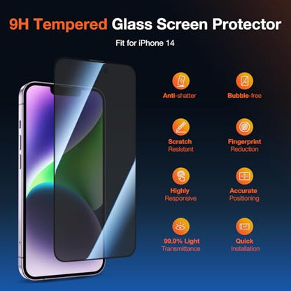 KUZOOM 2Pack Privacy 9H+ Tempered Glass Screen Protector for iPhone 14 - color: Black 14