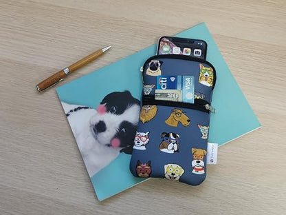 Tainada Small Crossbody Zipper Phone Neck Pouch (Doodle Dogs Gray) mini Neoprene Dual Zip Wallet Purse Bag; Water-Resistant, Shockproof, Lightweight; Adjustable & Detachable Strap - color: Doodle Dogs Gray