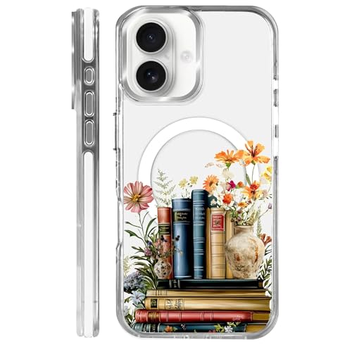 Magnetic Case for iPhone 16 Plus Design On Clear Base, Compatible with MagSafe, Slim Protective Soft TPU Bumper Phone Cover Women Girls Case for iPhone 16 Plus-Clear Book Lover Flower - color: Clear Book Lover Flower, size: iPhone 16 Plus
