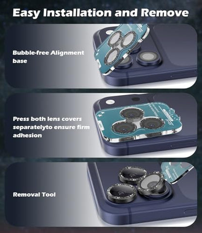 imluckies Camera Lens Protector for iPhone 17 Pro/iPhone 17 Pro Max - color: Bling Black