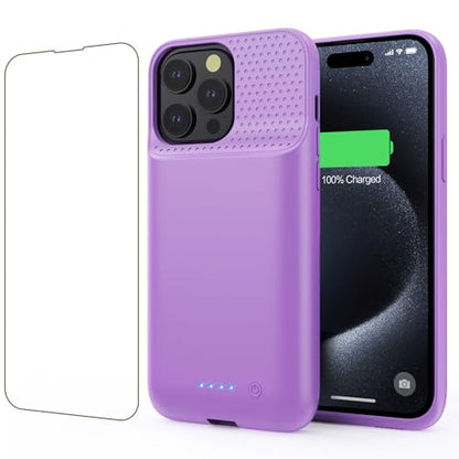 Battery Case for iPhone 15Pro Max, Upgrade 8600mah Portable Slim Battery Charging Case, 15W Fast Charging Rechargeable Protective Extended Charger Cover for iPhone 15 Pro Max (6.7 inch)-Purple - color: Purple