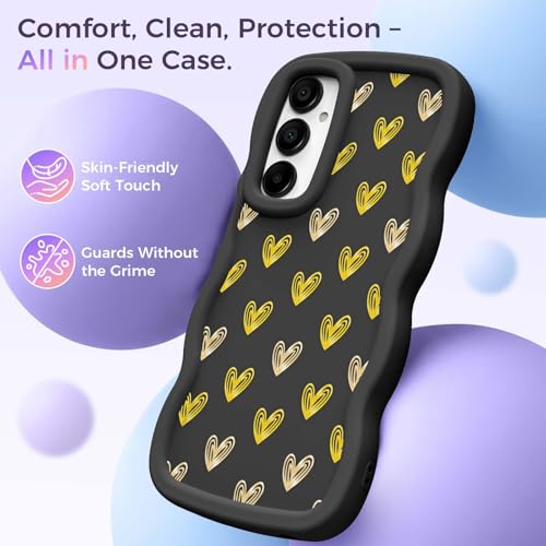 for Galaxy A16 Phone Case, Wavy Soft TPU, Black-Heart | Wavy Frame Design, Soft Slim TPU, Full Camera Lens Protection, Shockproof Phone Cover - color: Black-Heart, size: Samsung A16