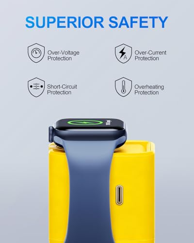 BeaSaf 36W for Apple Charging Block with Built-in Watch Charger, Foldable PD Fast Charger Block for iPhone, Dual Ports Wall Charger Compatible with Apple Watch iPhone AirPods (Yellow) - color: Yellow