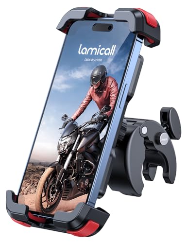 Lamicall Motorcycle Bike Phone Holder with Upgrade Quick Install Bar Clip - color: Red