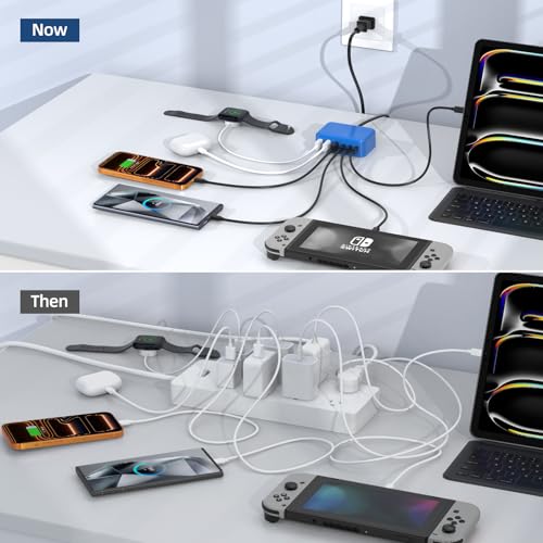 100W 6 in 1 USB Charger, 50% Smaller Charging Station for Multiple Devices - color: C-Blue