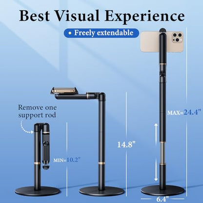 Retractable Phone Stand,360° Rotatable Overhead Phone Mount for Desk