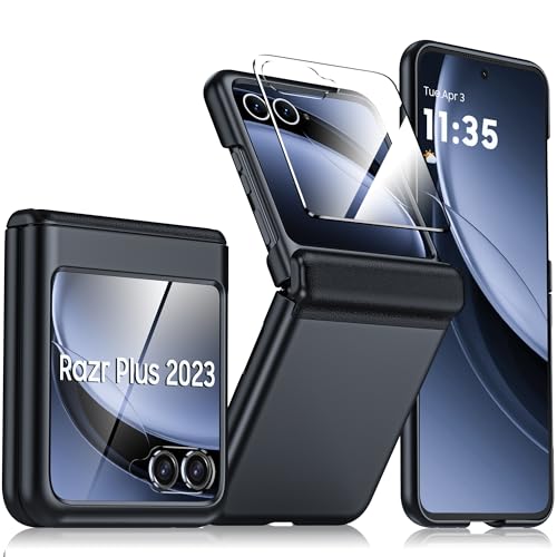 for Motorola Razr Plus 2023 case, Built-in Screen Protector & Hinge Protection & Ultra Thin Matte PC Shockproof Phone Cover Smartphone Case for Moto Razr Plus 2023 (Black) - color: Black, size: Razr+ 2023