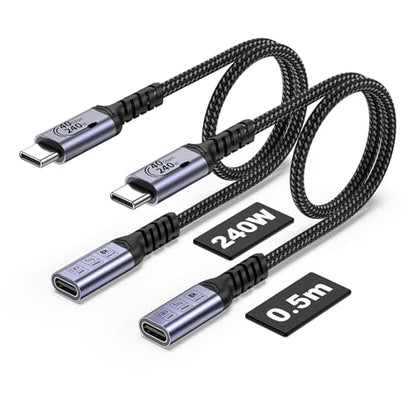 USB C Extension Cable 240W, 1.5FT, 2 Packs, 40Gbps Data, 8K Video - size: 1.5 ft