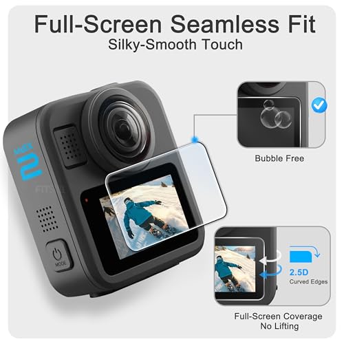 FiTSTILL Tempered Glass Screen Protector for Go Pro MAX2/MAX360 2025/MAX Fusion(2019),Scratch Resistant LCD Tempered Glass Film 9H Hardness Guard Touch Sensitive Easy Installation Accessory - size: For Go Pro max 2/2019/2025